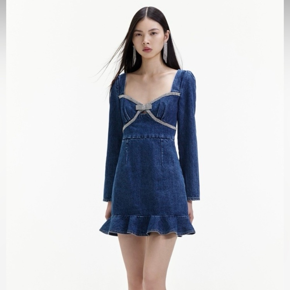 Self-Portrait Indigo Long Sleeve Denim Dress